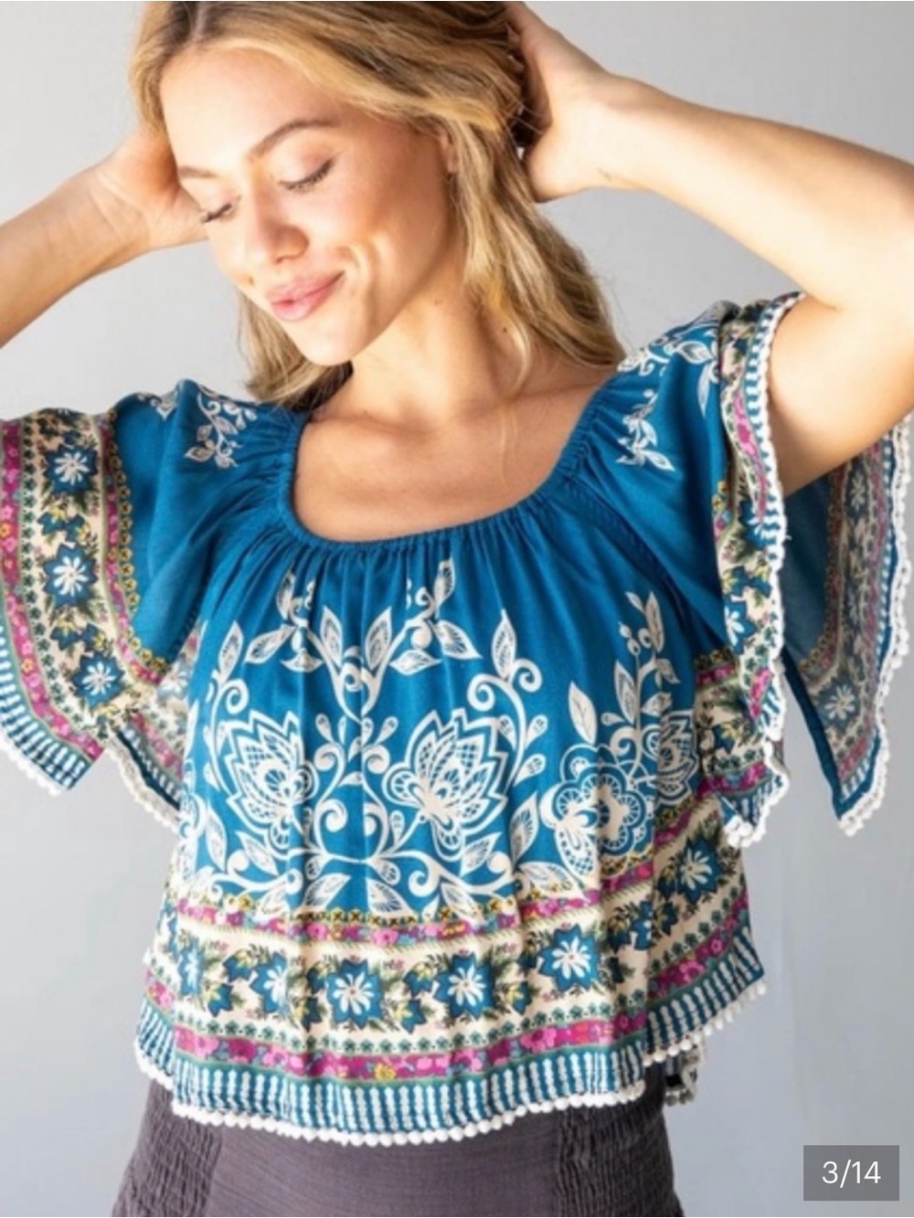 NATURAL LIFE Sabrina Crop Top Teal      Off-Shoulder Floral